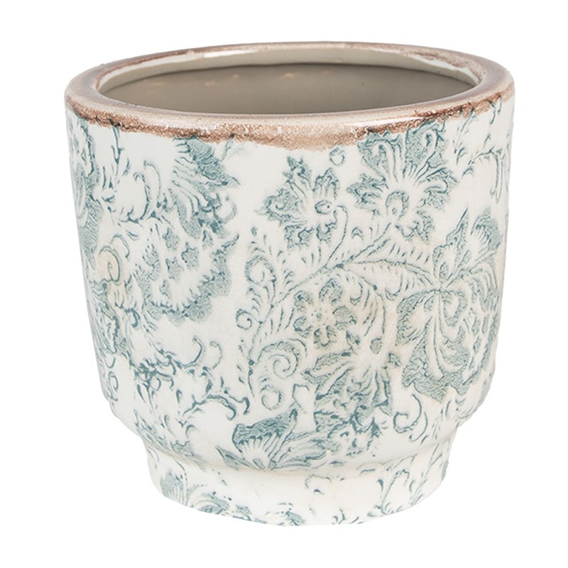 Macetero decorativo Ø 15x14 cm · flores, verde y beige — La Reineta