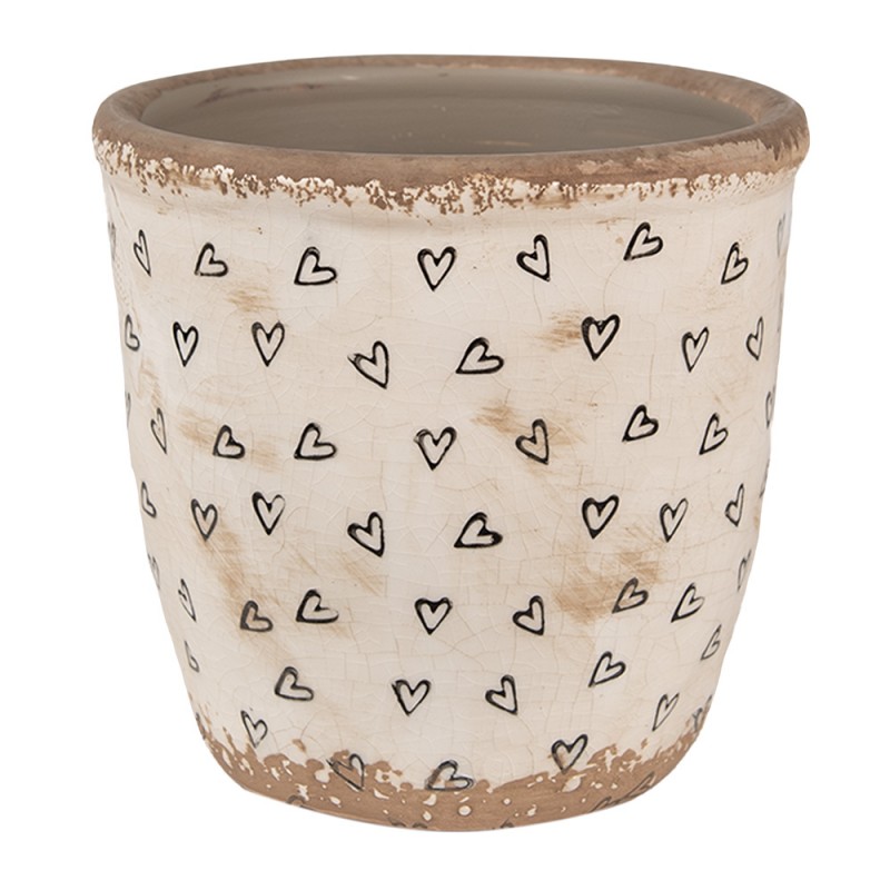 Macetero decorativo Ø 14x13 cm · corazones, beige y negro — La Reineta