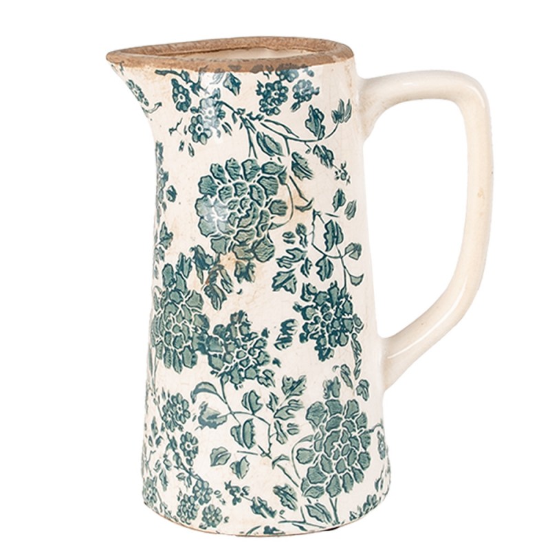 Jarra decorativa 16x11x20 cm · flores, beige y verde — La Reineta