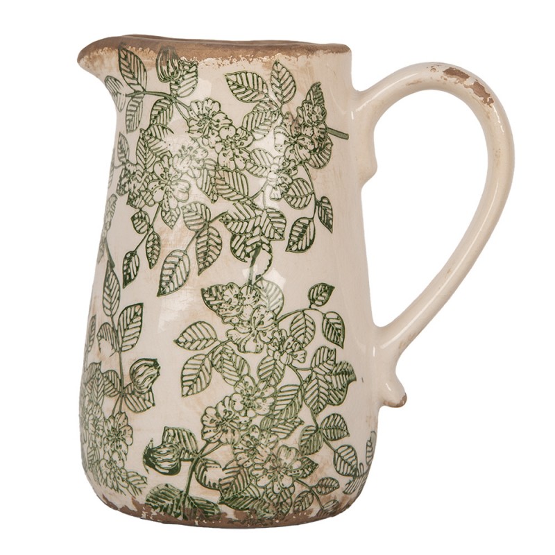 Jarra decorativa 16x12x18 cm · flores, beige — La Reineta