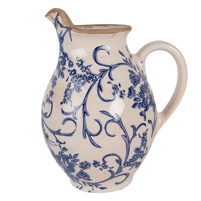 Jarra decorativa 16x12x19 cm · flores, beige — La Reineta