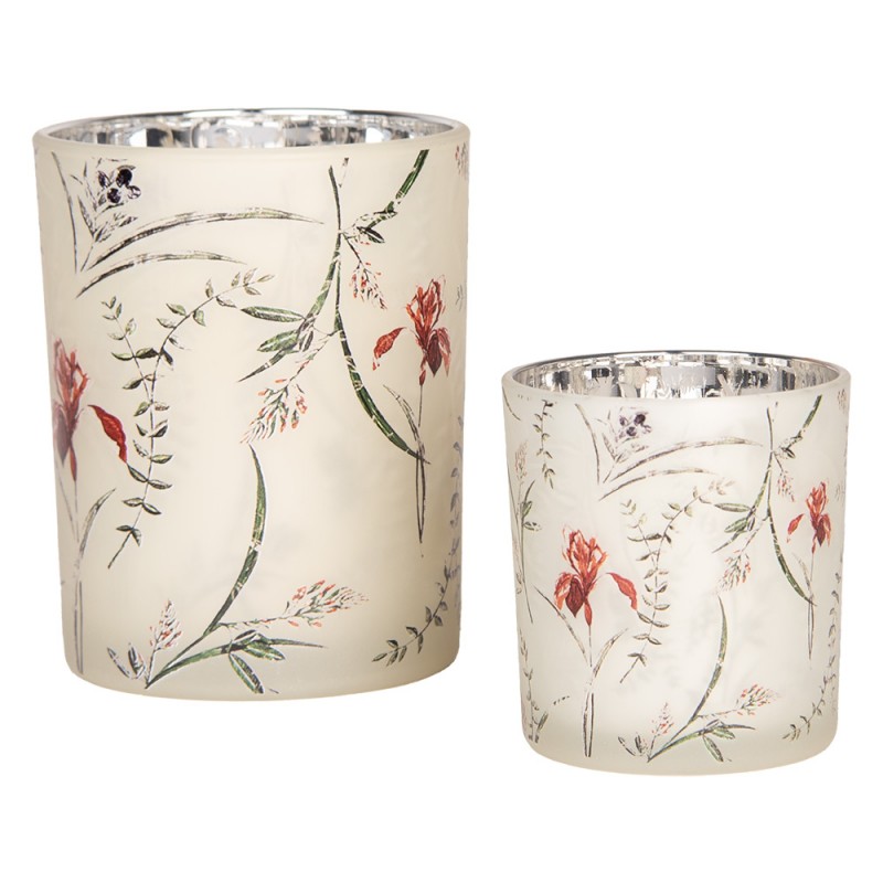 Portavelas juego de 2 Ø 7x8 y 10x13 cm · flores, beige — La Reineta