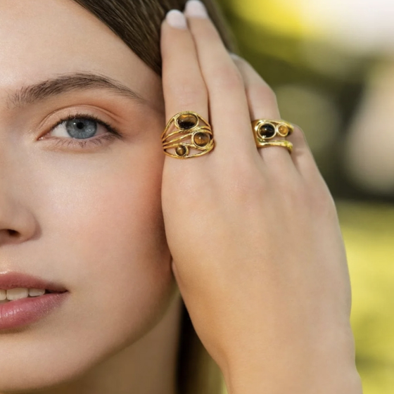 Anillo de alambre de oro con ojo de tigre — La Reineta